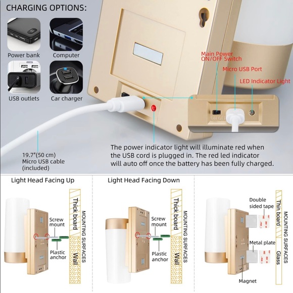 wireless wall lamp multicolored - Picture 6 of 7